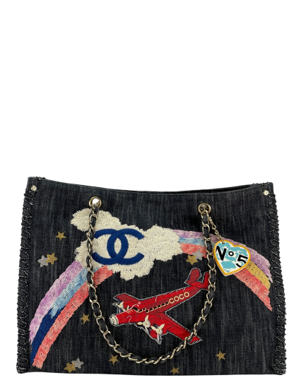 CHANEL - Night Flight Denim Chain Tote Bag