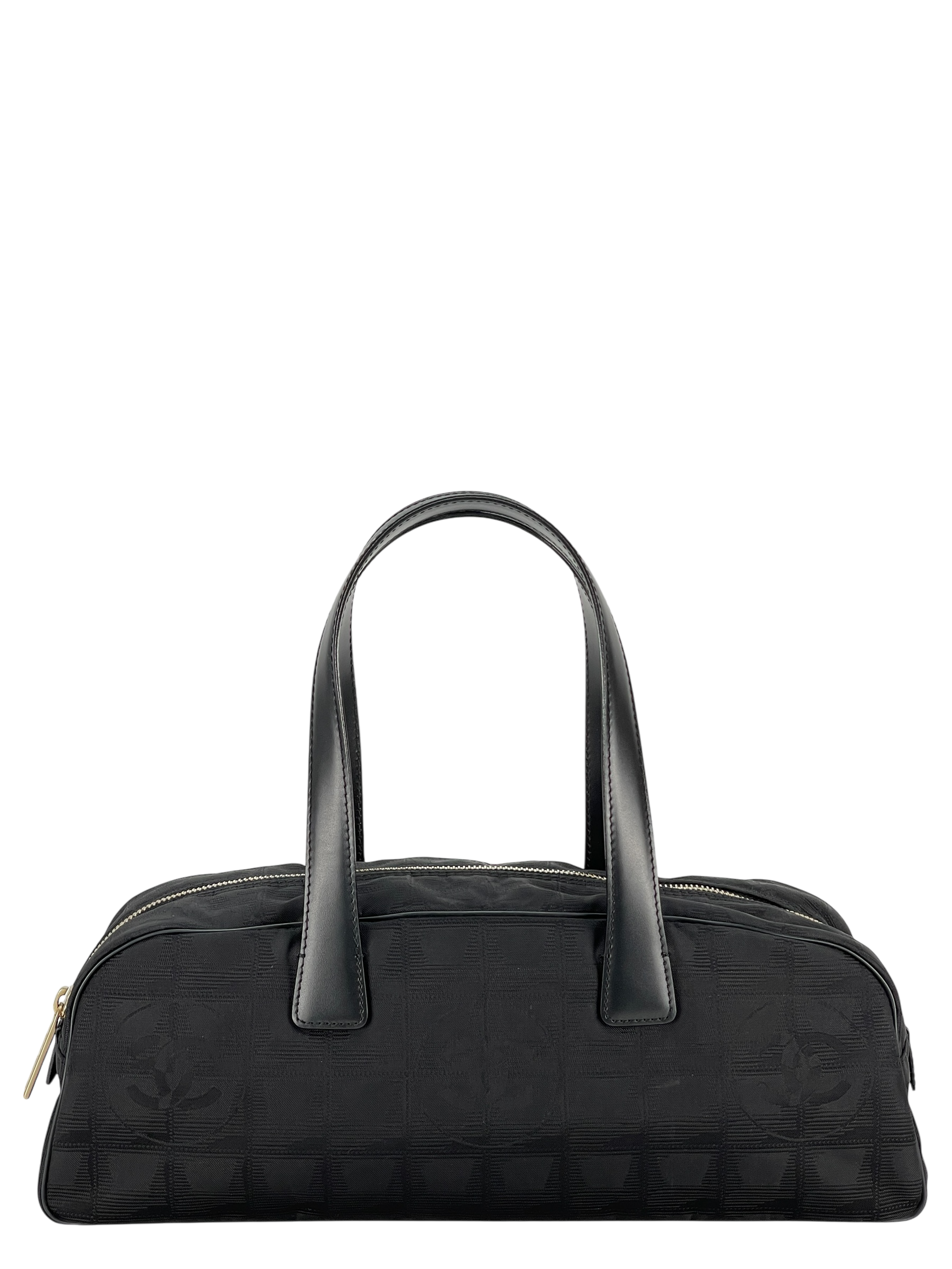 CHANEL - New Travel Line Mini Boston Bag Handbag Nylon Jacquard Leather Black