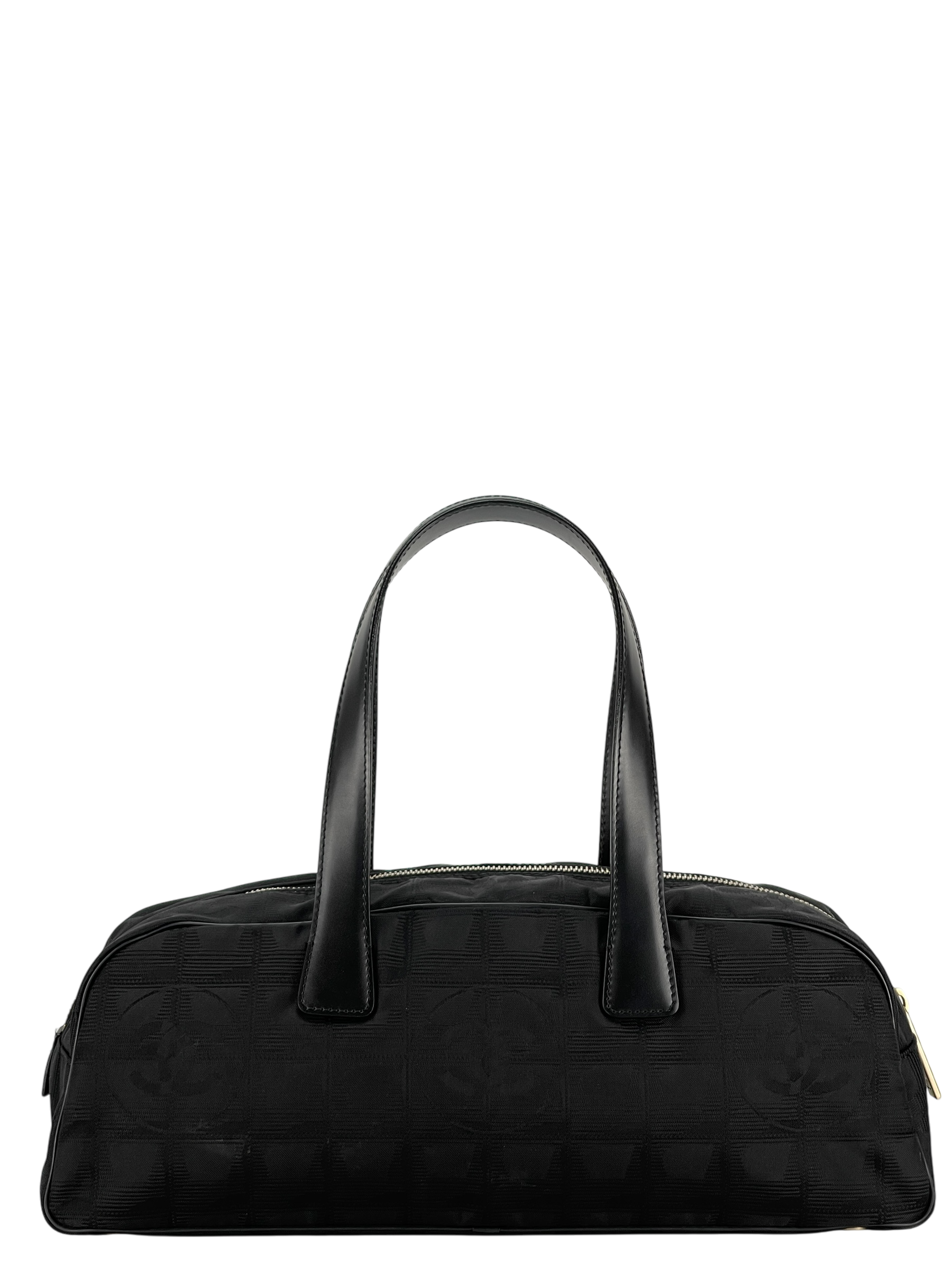 CHANEL - New Travel Line Mini Boston Bag Handbag Nylon Jacquard Leather Black