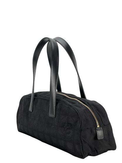 CHANEL - New Travel Line Mini Boston Bag Handbag Nylon Jacquard Leather Black