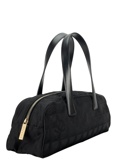CHANEL - New Travel Line Mini Boston Bag Handbag Nylon Jacquard Leather Black