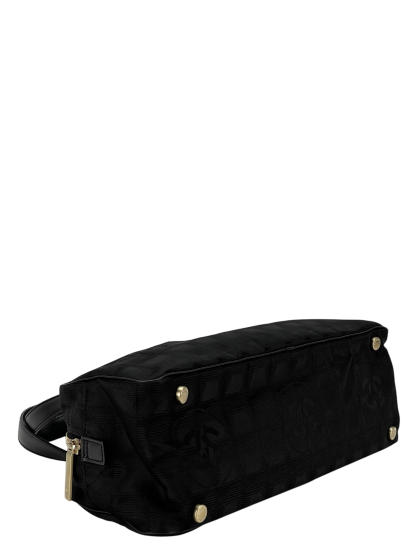 CHANEL - New Travel Line Mini Boston Bag Handbag Nylon Jacquard Leather Black