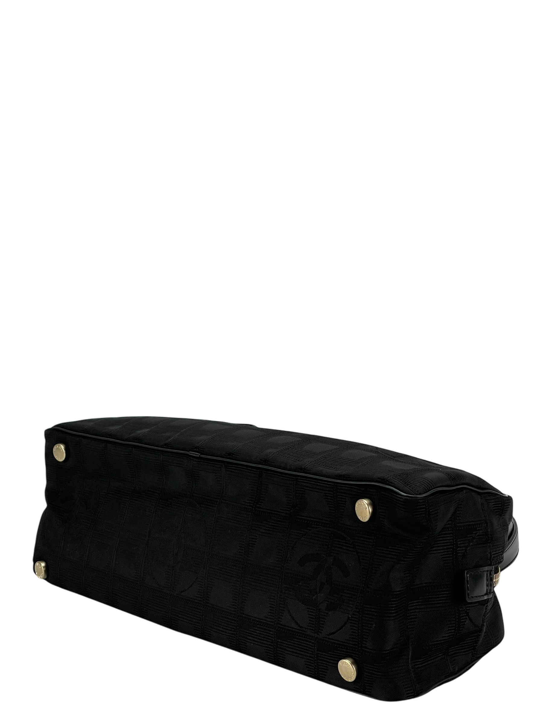 CHANEL - New Travel Line Mini Boston Bag Handbag Nylon Jacquard Leather Black