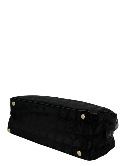 CHANEL - New Travel Line Mini Boston Bag Handbag Nylon Jacquard Leather Black