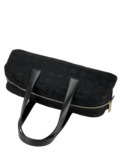 CHANEL - New Travel Line Mini Boston Bag Handbag Nylon Jacquard Leather Black