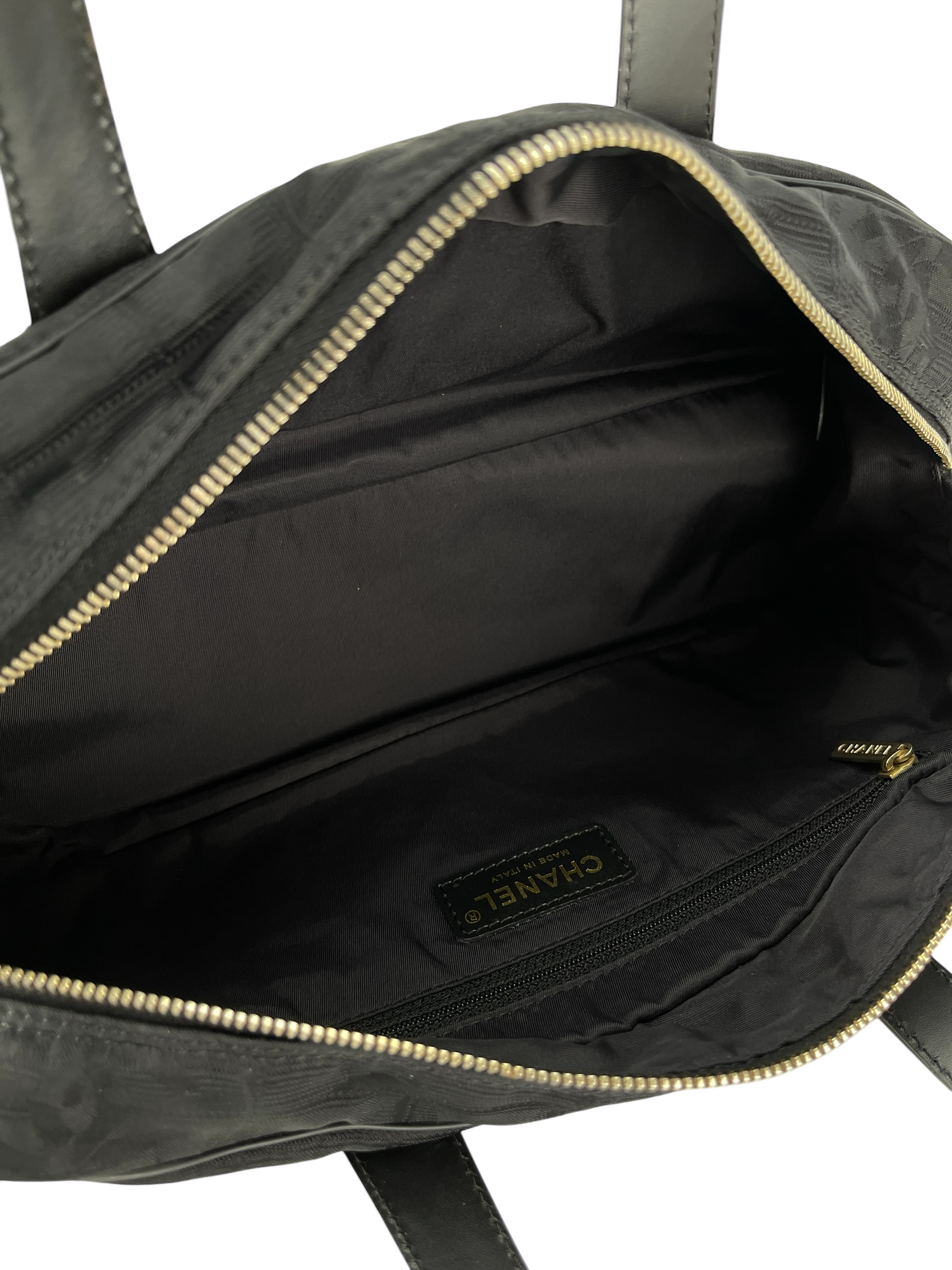 CHANEL - New Travel Line Mini Boston Bag Handbag Nylon Jacquard Leather Black