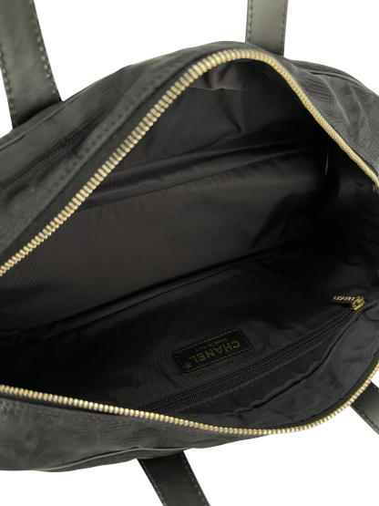 CHANEL - New Travel Line Mini Boston Bag Handbag Nylon Jacquard Leather Black
