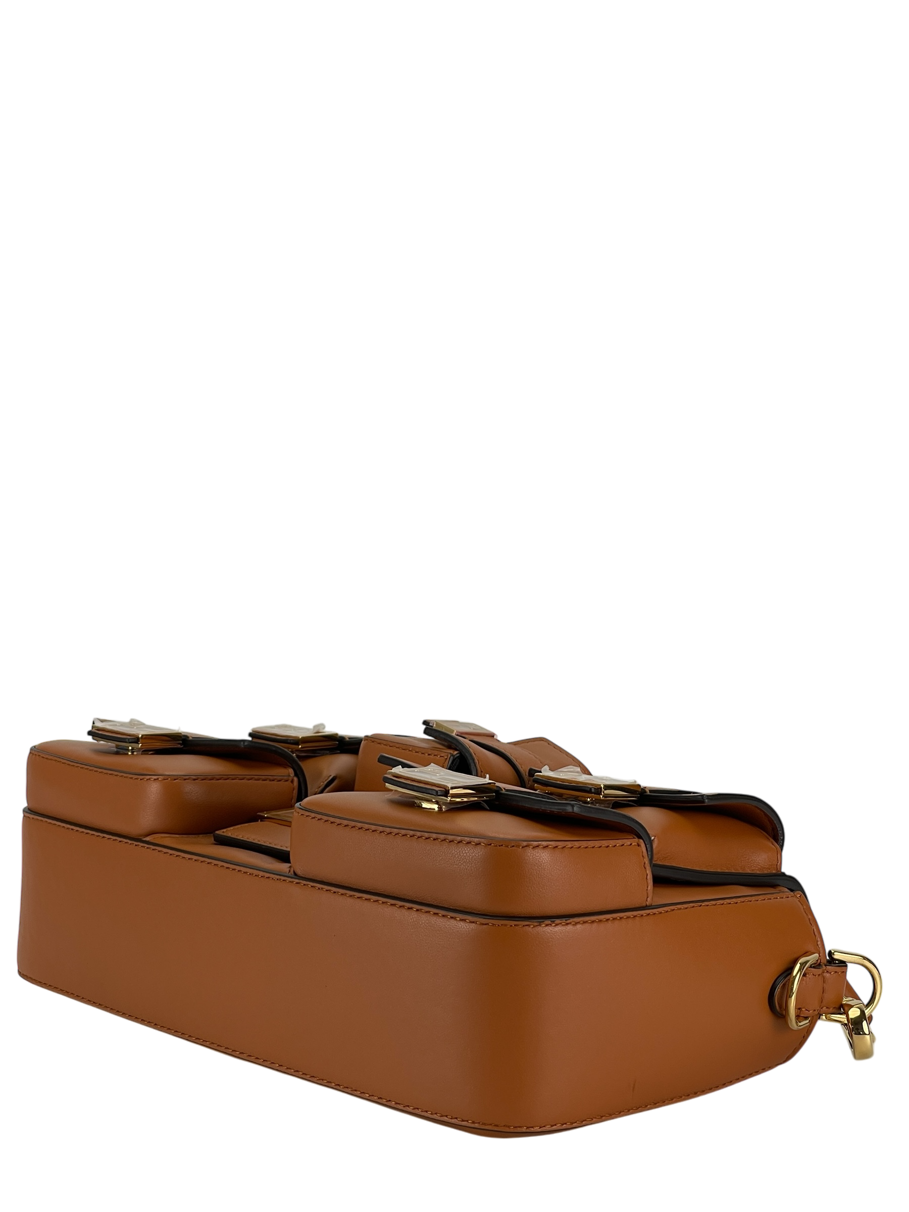 FENDI - Brown Multi Pocket Baguette Bag With FF Clasp Five Patch Pockets