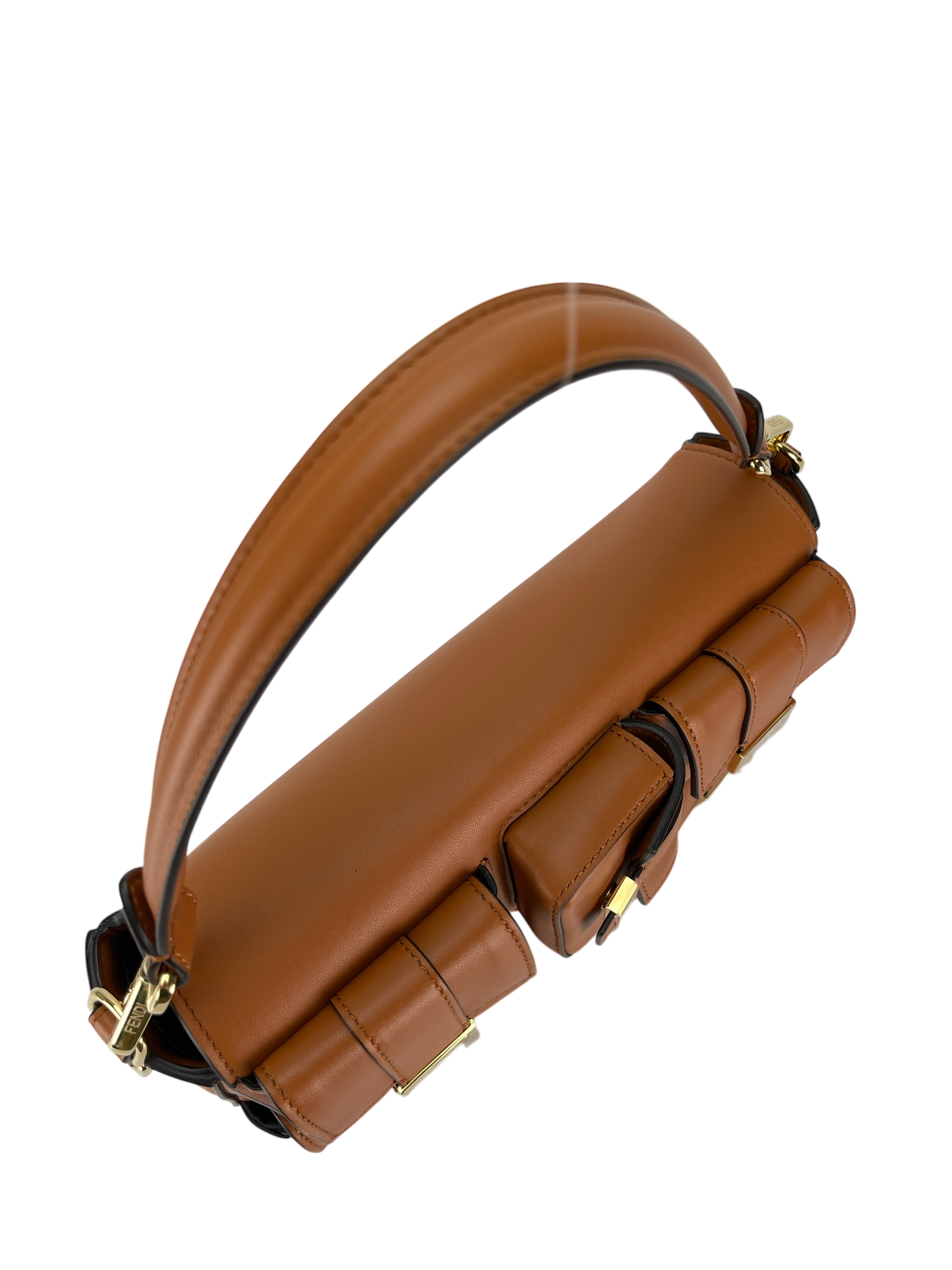 FENDI - Brown Multi Pocket Baguette Bag With FF Clasp Five Patch Pockets