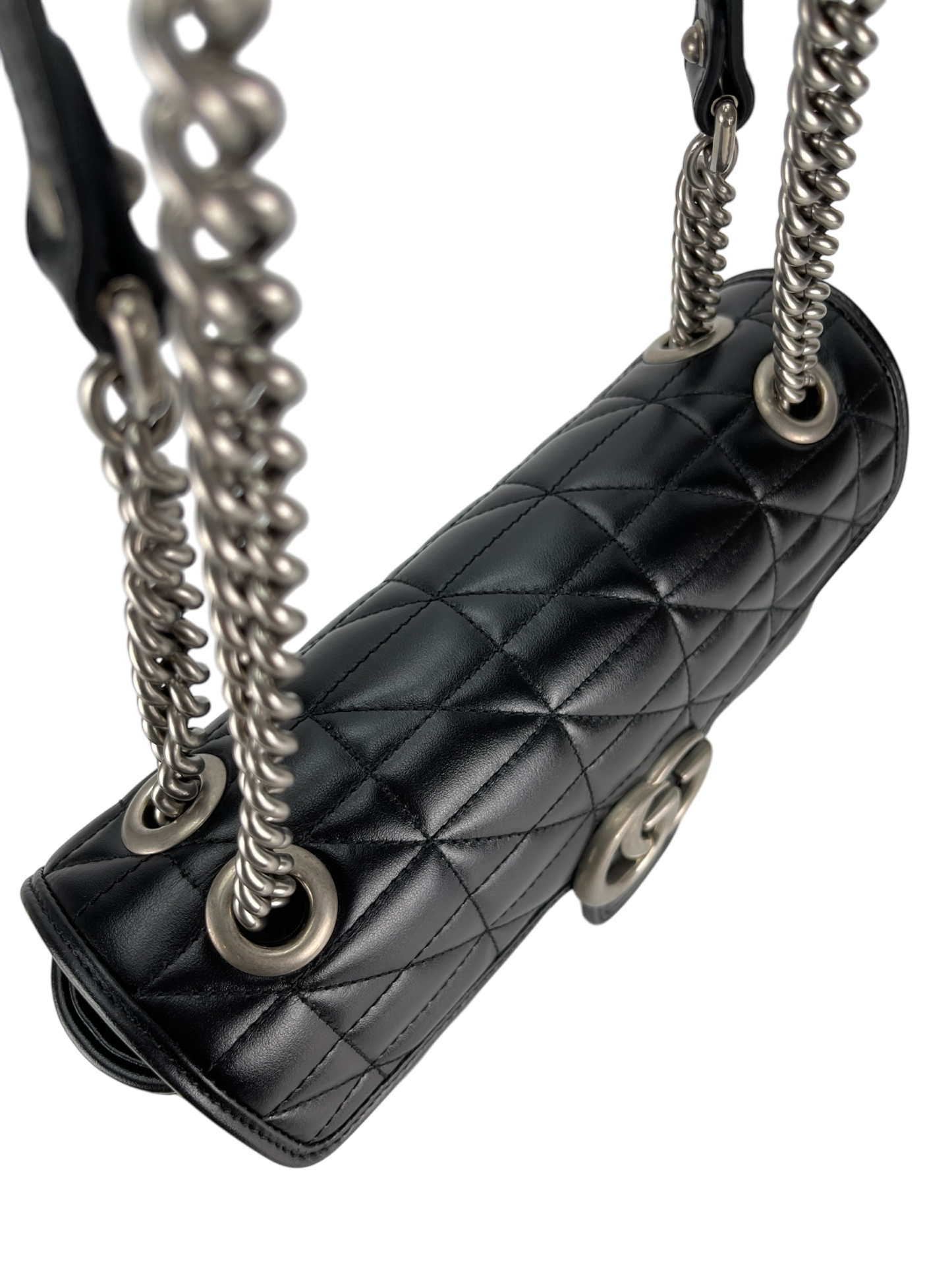 GUCCI - Black GG Marmont Medium Shoulder Bag Sliver Hardware