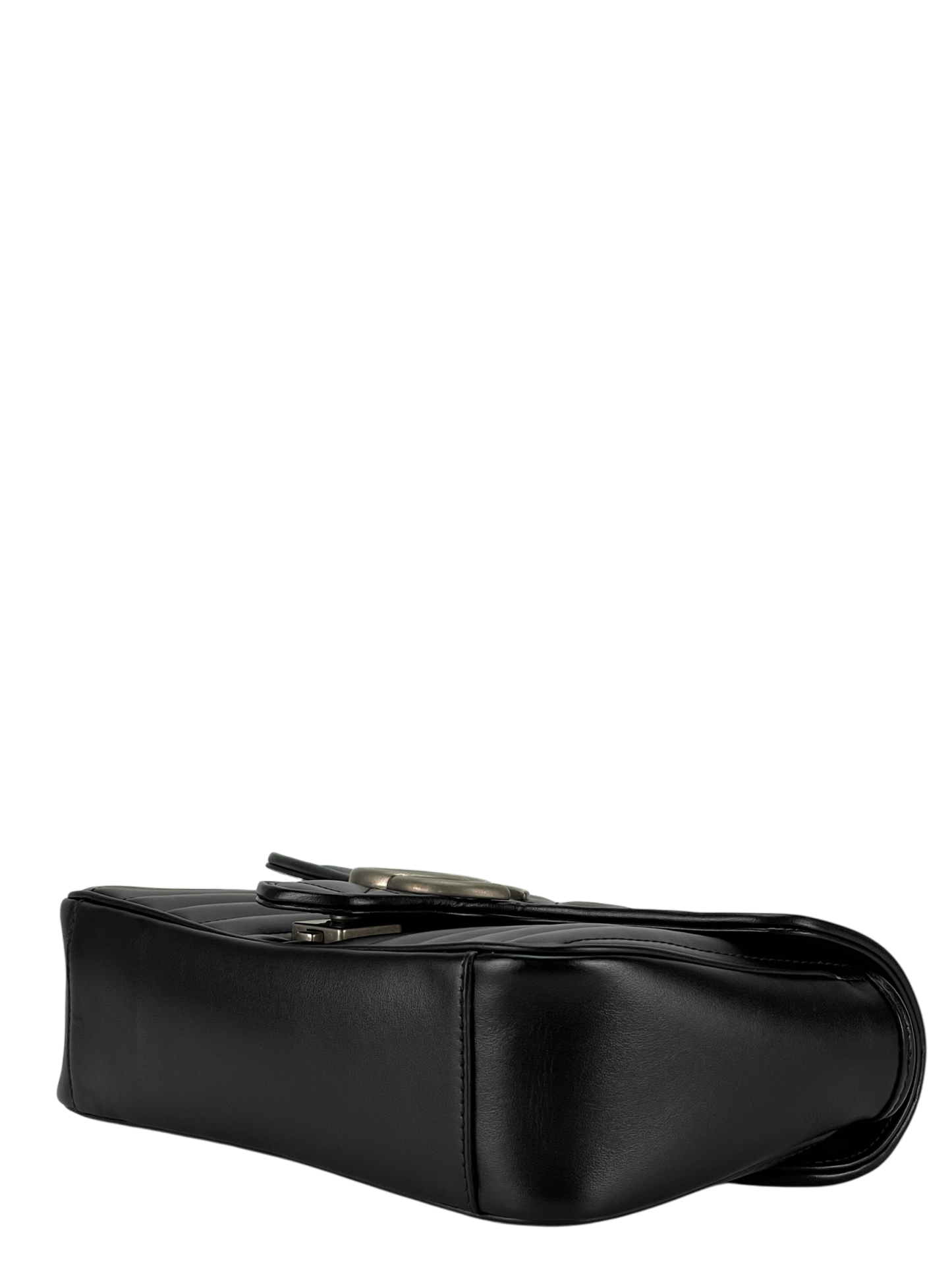 GUCCI - Black GG Marmont Medium Shoulder Bag Sliver Hardware