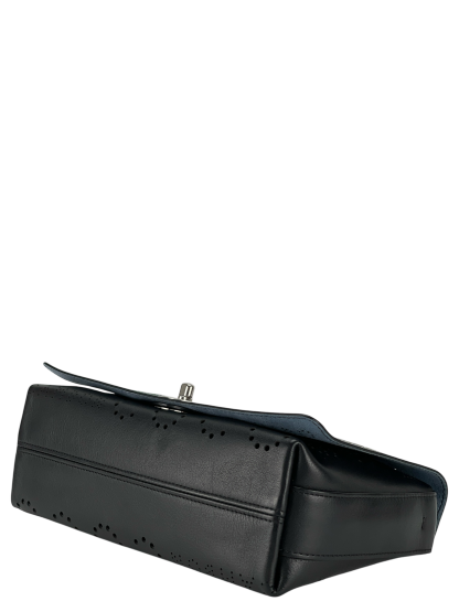 CHANEL - Coco Mark Punched Leather Single Flap Double Chain Bag Black Silver Hardware with Pouch