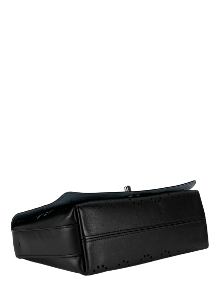 CHANEL - Coco Mark Punched Leather Single Flap Double Chain Bag Black Silver Hardware with Pouch