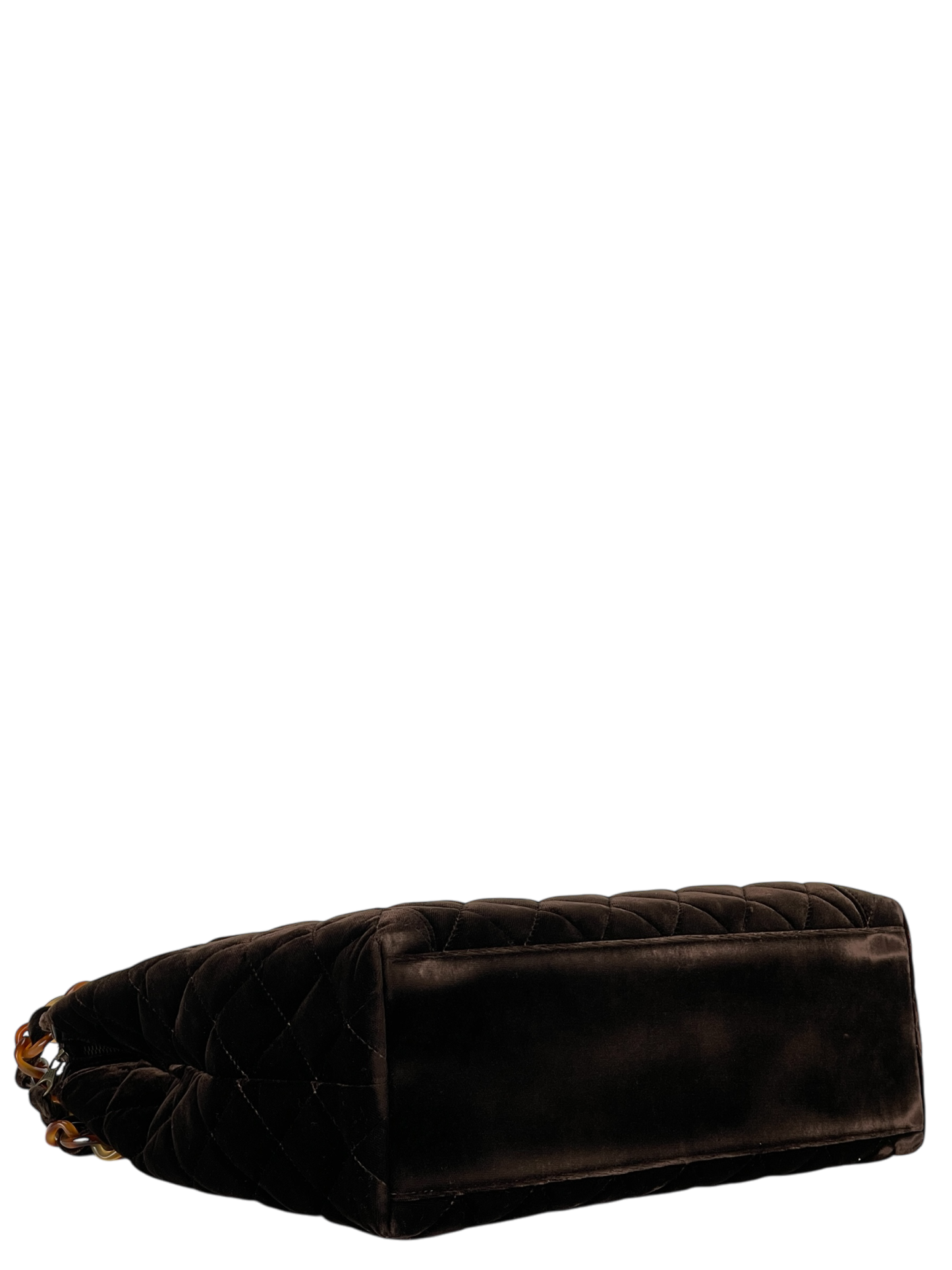 CHANEL - Brown Velvet Tortoiseshell Matelassé Velour Chain Shoulder Handbag