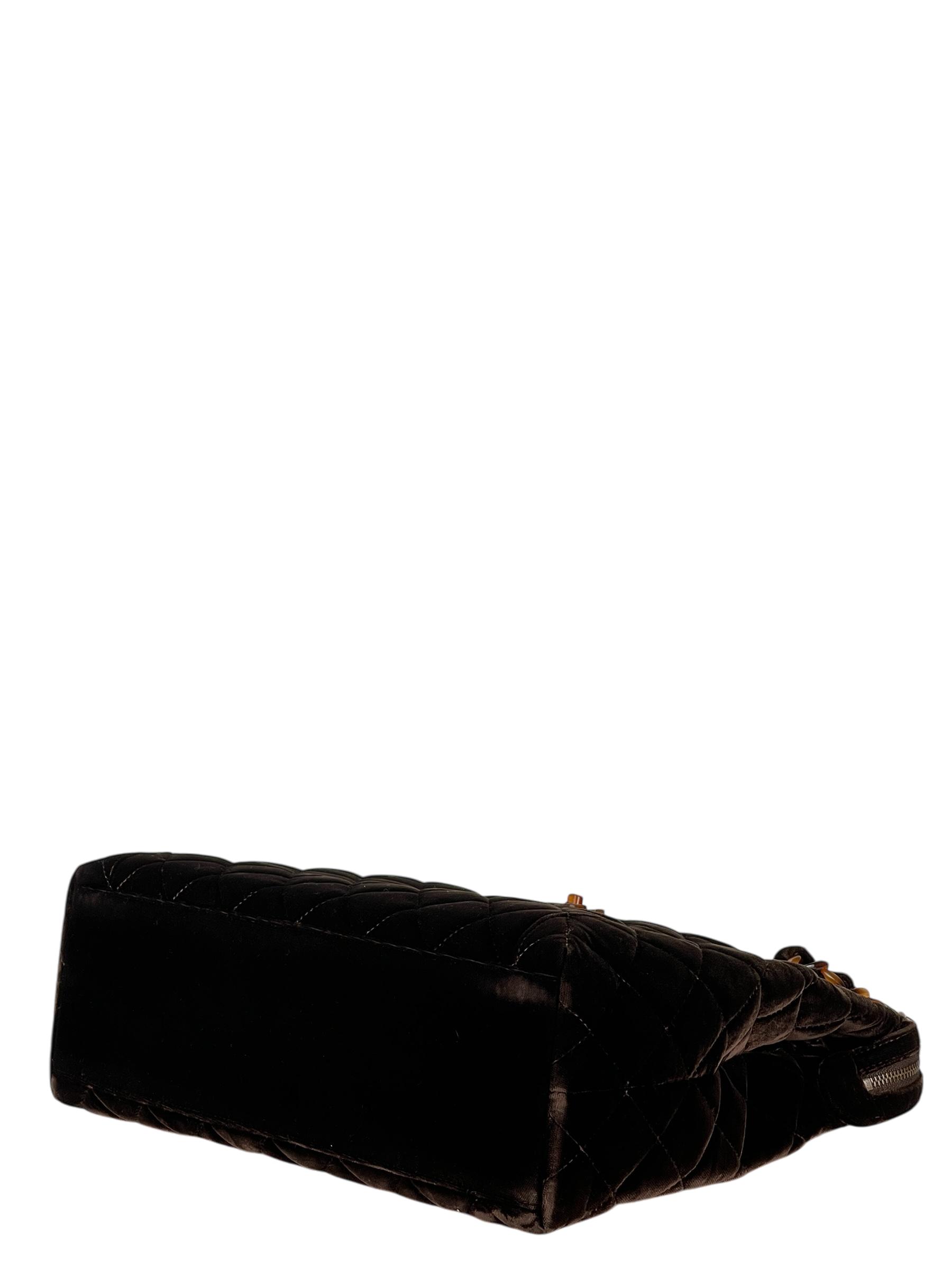 CHANEL - Brown Velvet Tortoiseshell Matelassé Velour Chain Shoulder Handbag