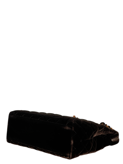 CHANEL - Brown Velvet Tortoiseshell Matelassé Velour Chain Shoulder Handbag