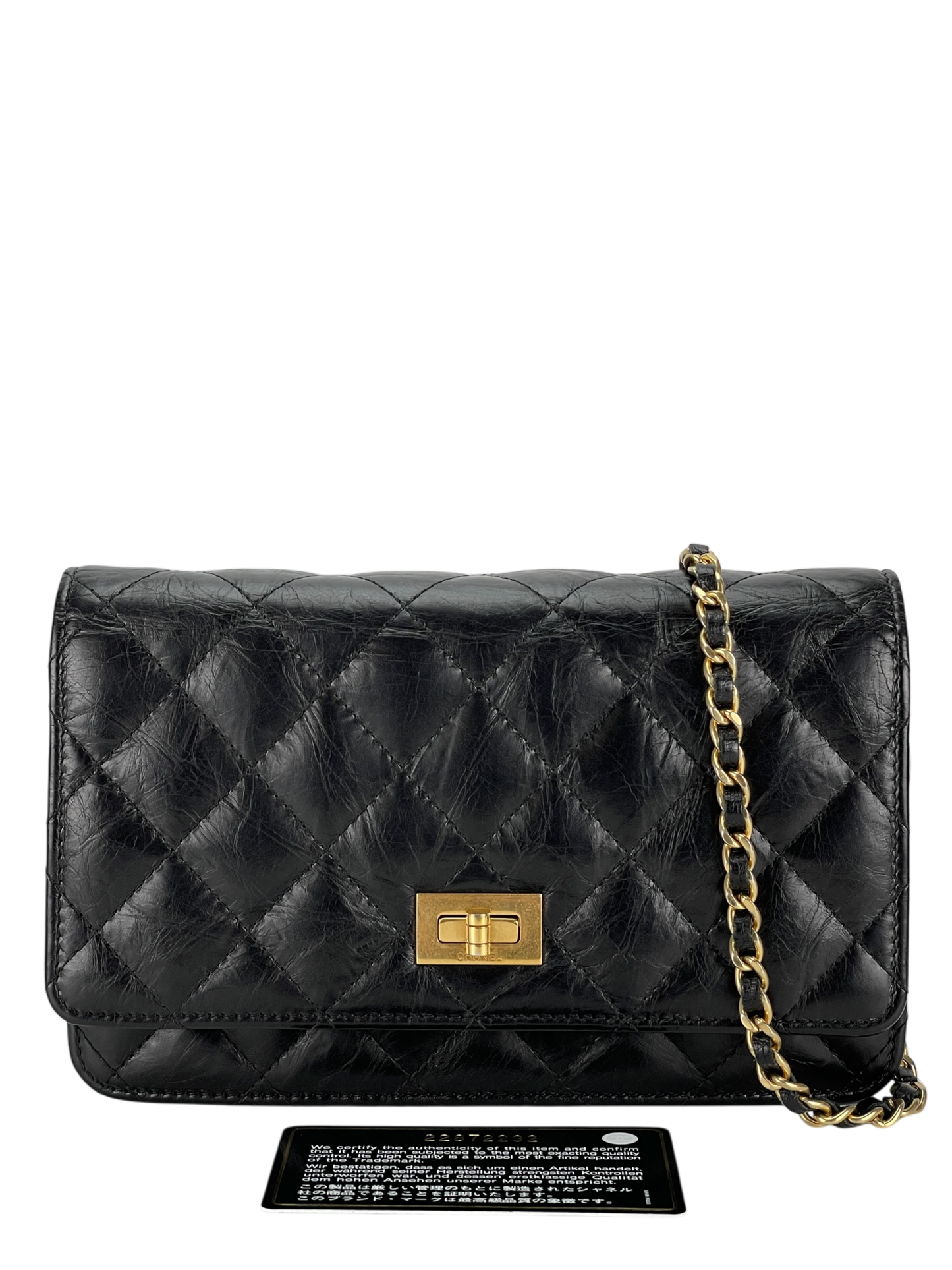 CHANEL - 2.55 Black Calfskin Wallet On Chain Gold-Tone Metal (WOC)