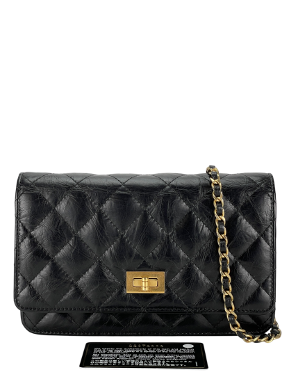 CHANEL - 2.55 Black Calfskin Wallet On Chain Gold-Tone Metal (WOC)