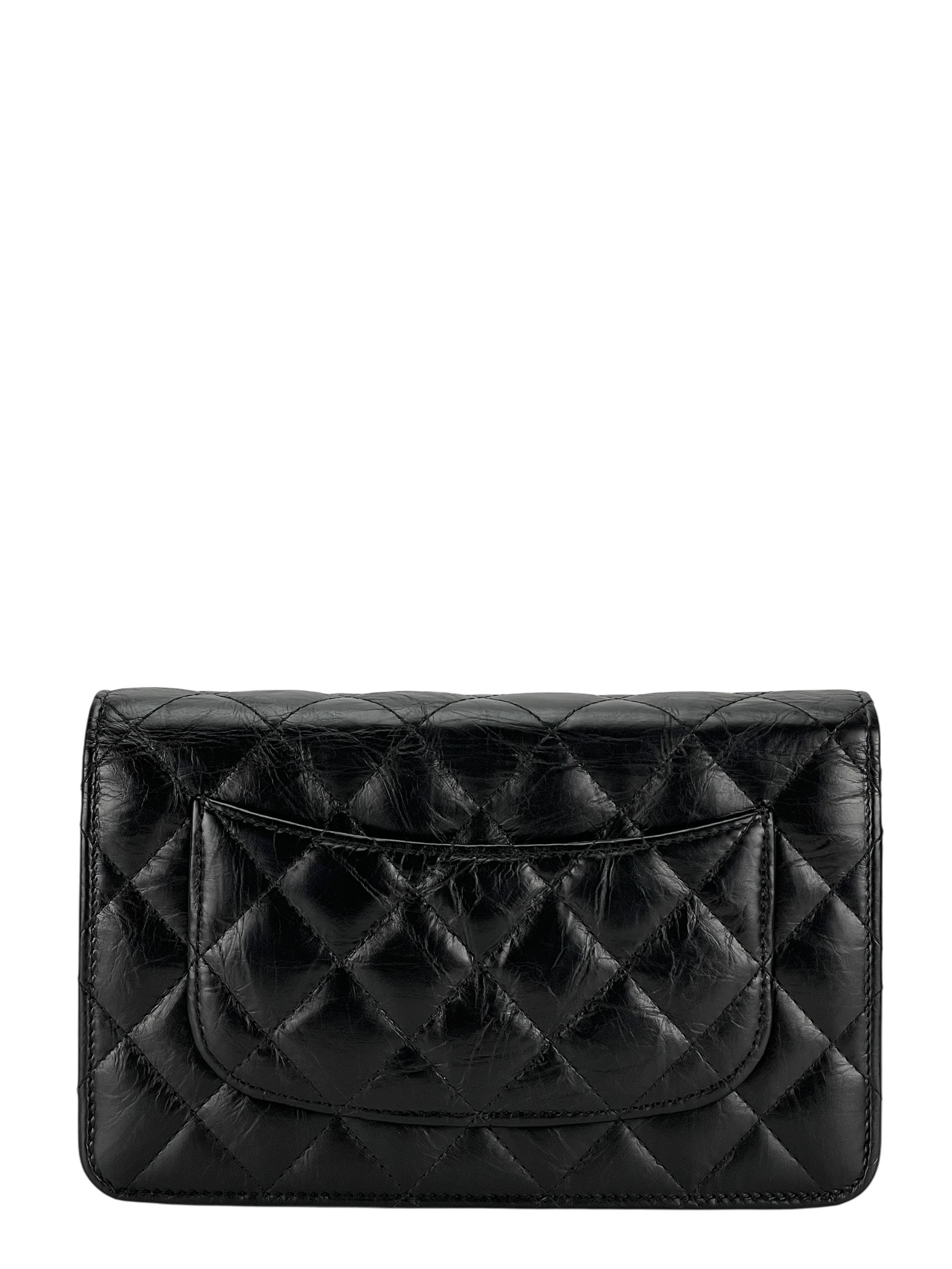 CHANEL - 2.55 Black Calfskin Wallet On Chain Gold-Tone Metal (WOC)