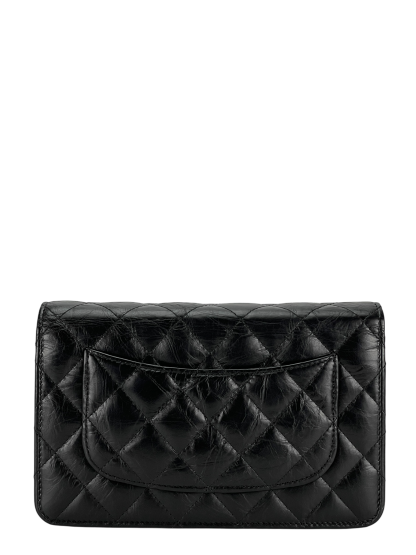 CHANEL - 2.55 Black Calfskin Wallet On Chain Gold-Tone Metal (WOC)