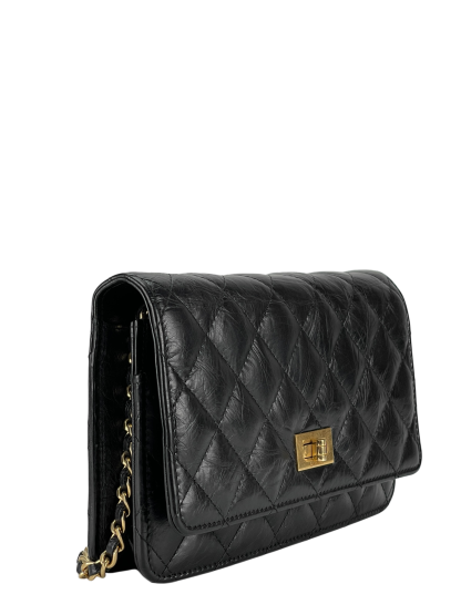 CHANEL - 2.55 Black Calfskin Wallet On Chain Gold-Tone Metal (WOC)