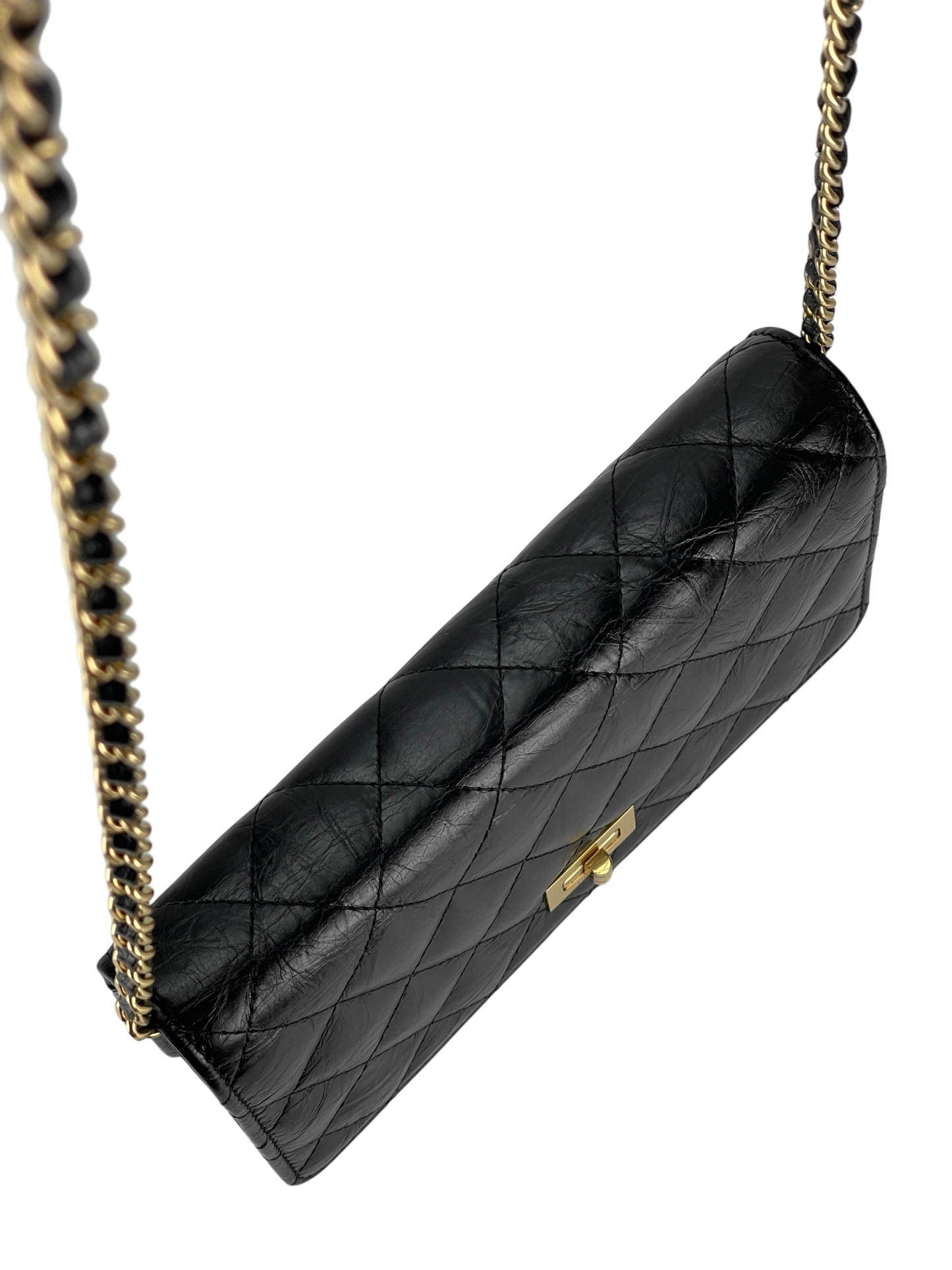 CHANEL - 2.55 Black Calfskin Wallet On Chain Gold-Tone Metal (WOC)