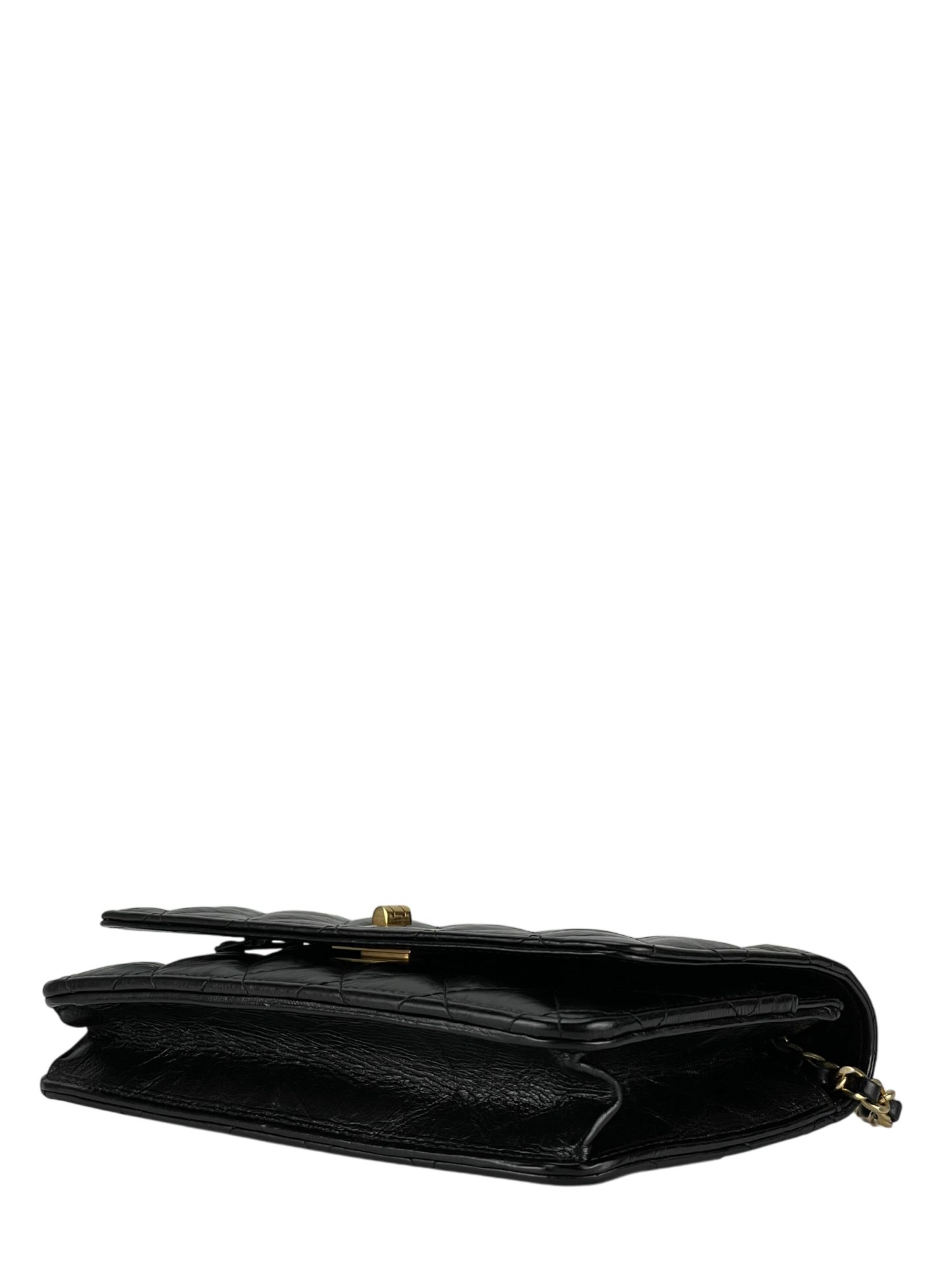 CHANEL - 2.55 Black Calfskin Wallet On Chain Gold-Tone Metal (WOC)