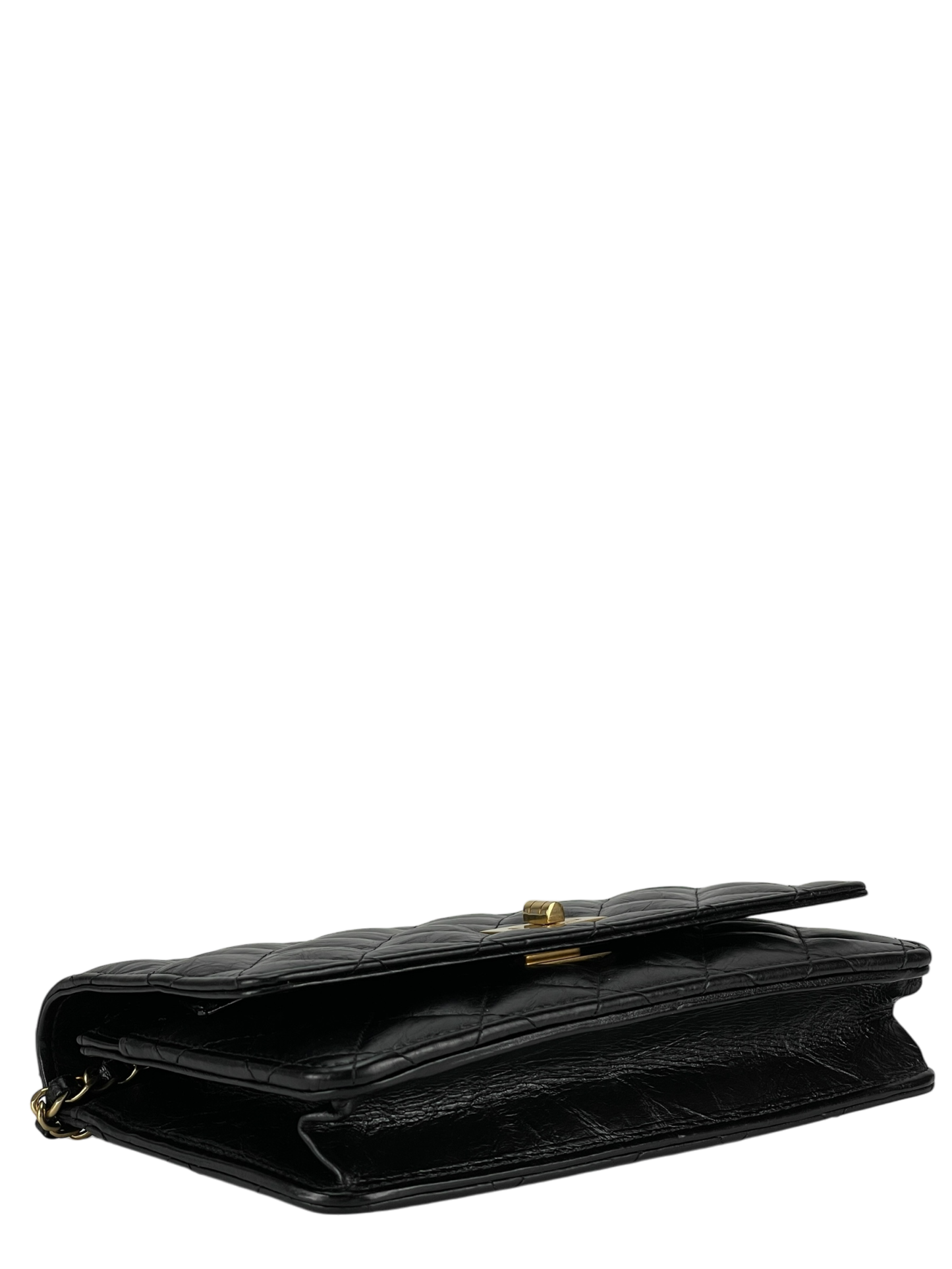 CHANEL - 2.55 Black Calfskin Wallet On Chain Gold-Tone Metal (WOC)