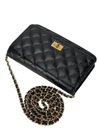 CHANEL - 2.55 Black Calfskin Wallet On Chain Gold-Tone Metal (WOC)
