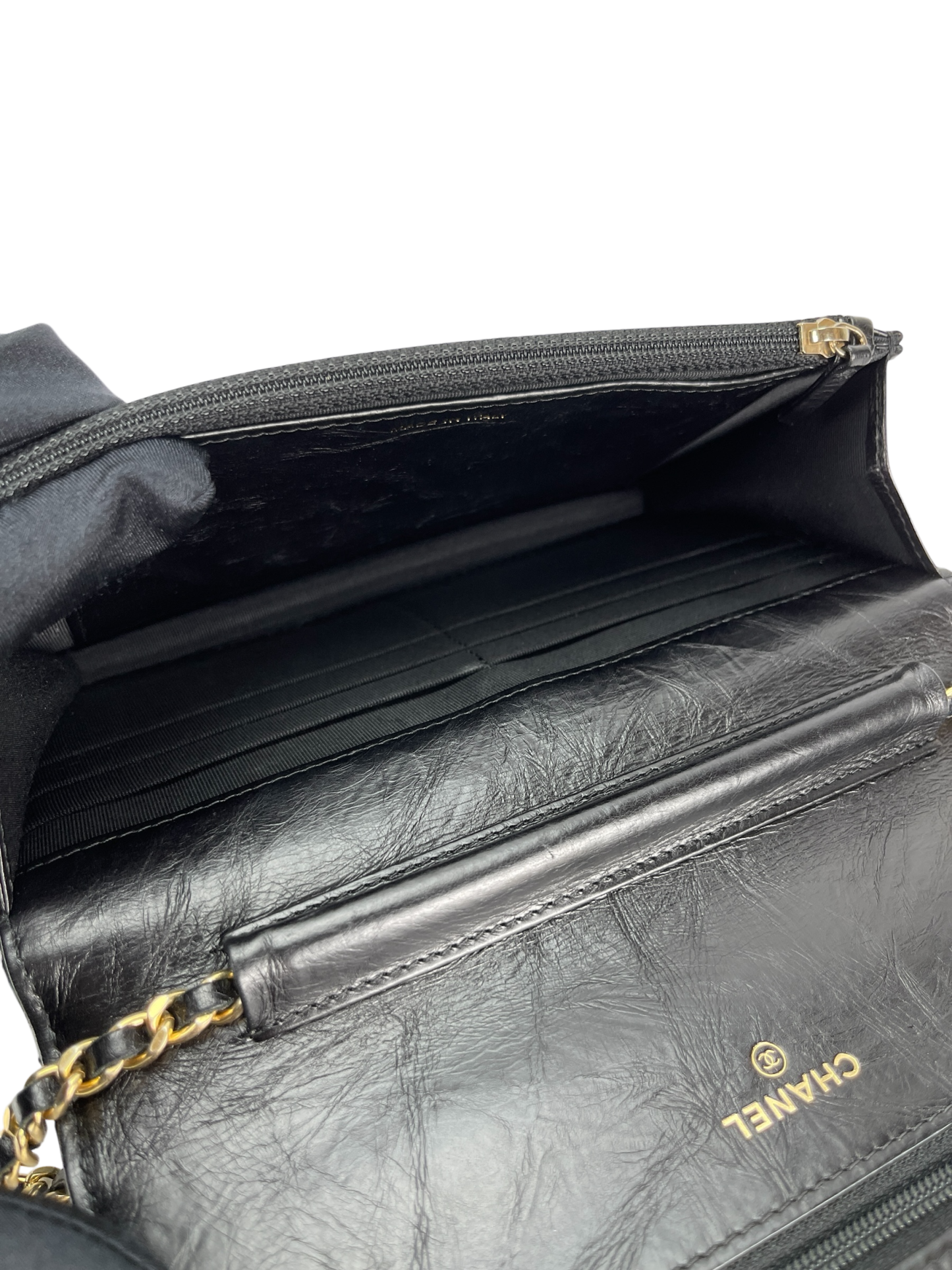 CHANEL - 2.55 Black Calfskin Wallet On Chain Gold-Tone Metal (WOC)