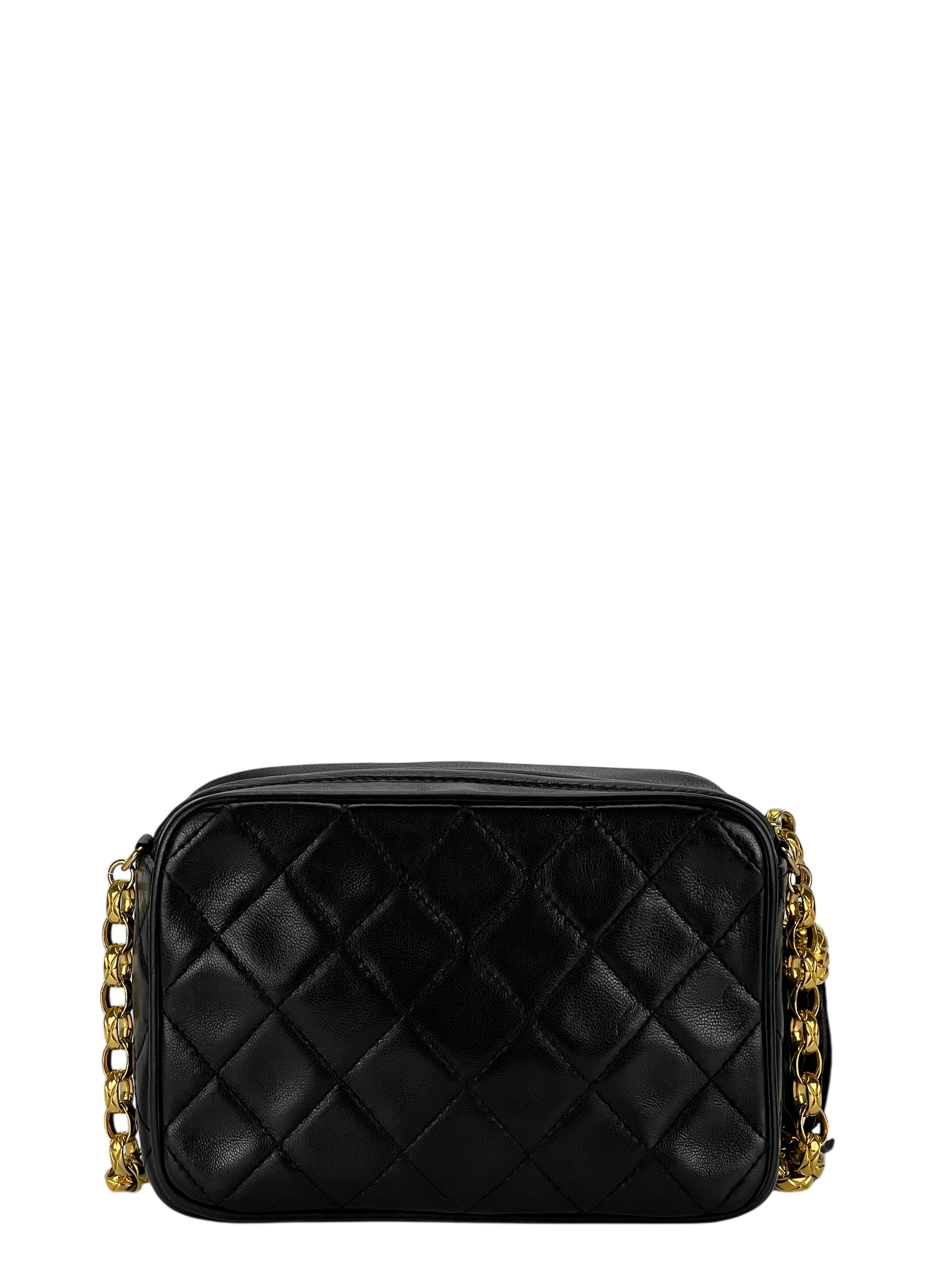 CHANEL - Black Lambskin Mini Chain Shoulder Camera Bag 