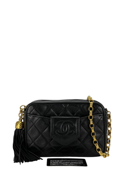 CHANEL - Black Lambskin Mini Chain Shoulder Camera Bag 