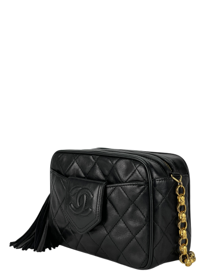 CHANEL - Black Lambskin Mini Chain Shoulder Camera Bag 