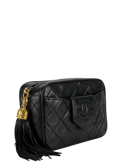 CHANEL - Black Lambskin Mini Chain Shoulder Camera Bag 