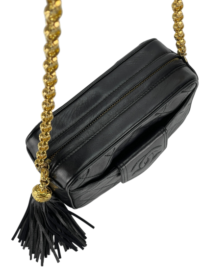 CHANEL - Black Lambskin Mini Chain Shoulder Camera Bag 