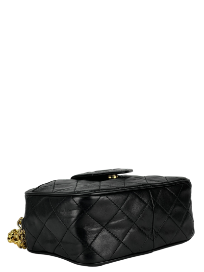 CHANEL - Black Lambskin Mini Chain Shoulder Camera Bag 