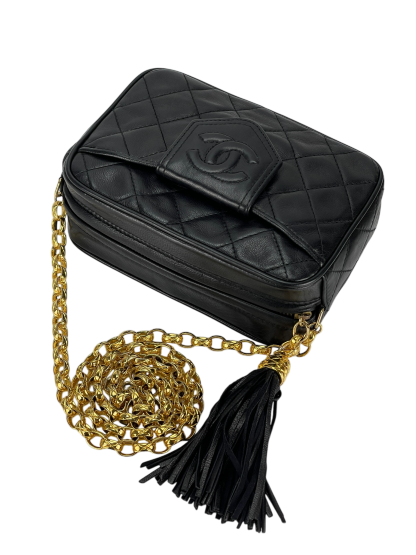 CHANEL - Black Lambskin Mini Chain Shoulder Camera Bag 