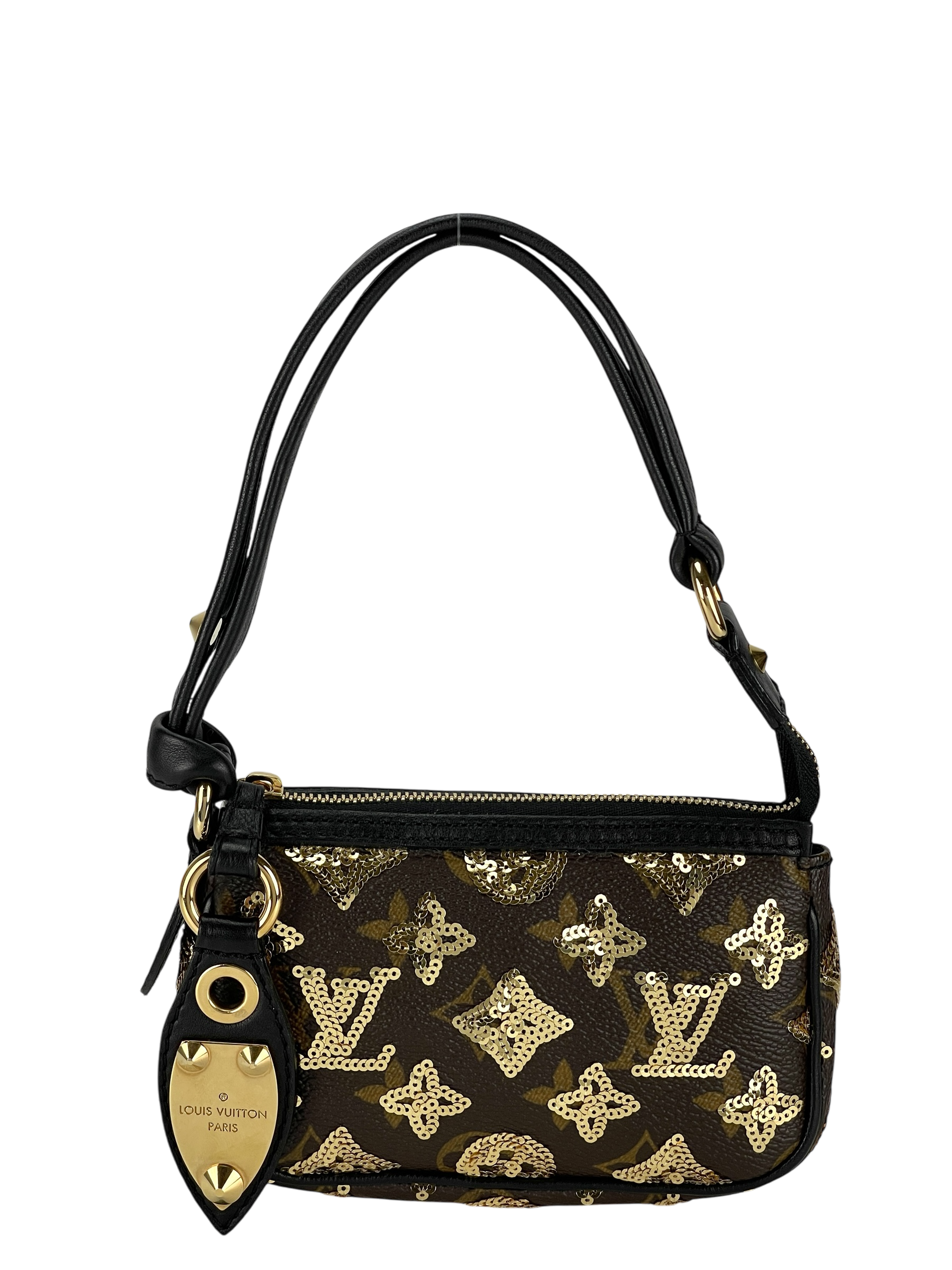 LOUIS VUITTON - Monogram Eclipse Accessory Mini Pochette Handbag Brown Gold Hardware