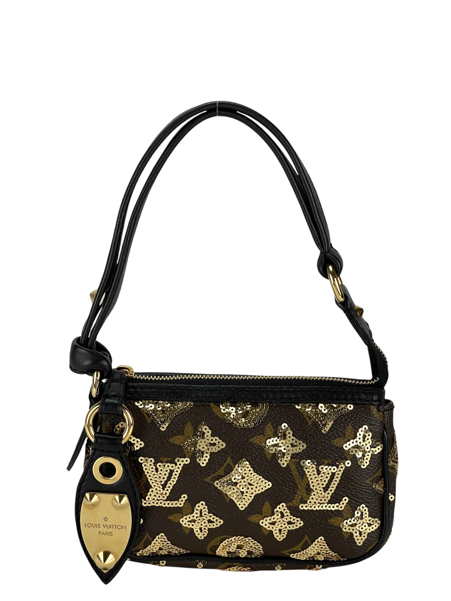 LOUIS VUITTON - Monogram Eclipse Accessory Mini Pochette Handbag Brown Gold Hardware