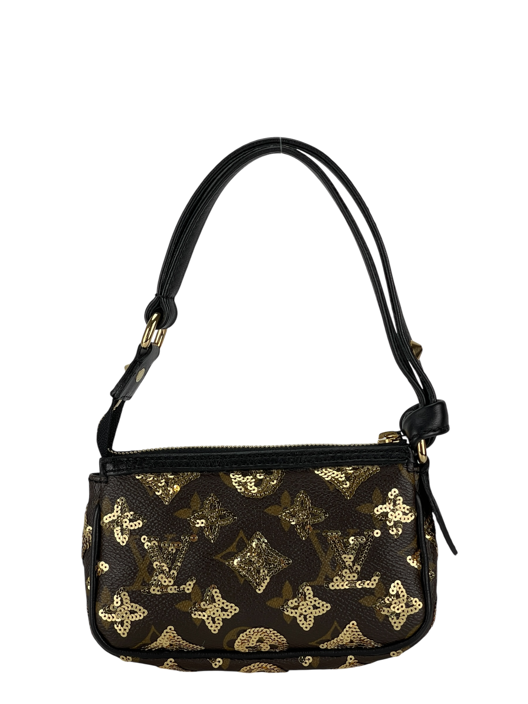LOUIS VUITTON - Monogram Eclipse Accessory Mini Pochette Handbag Brown Gold Hardware