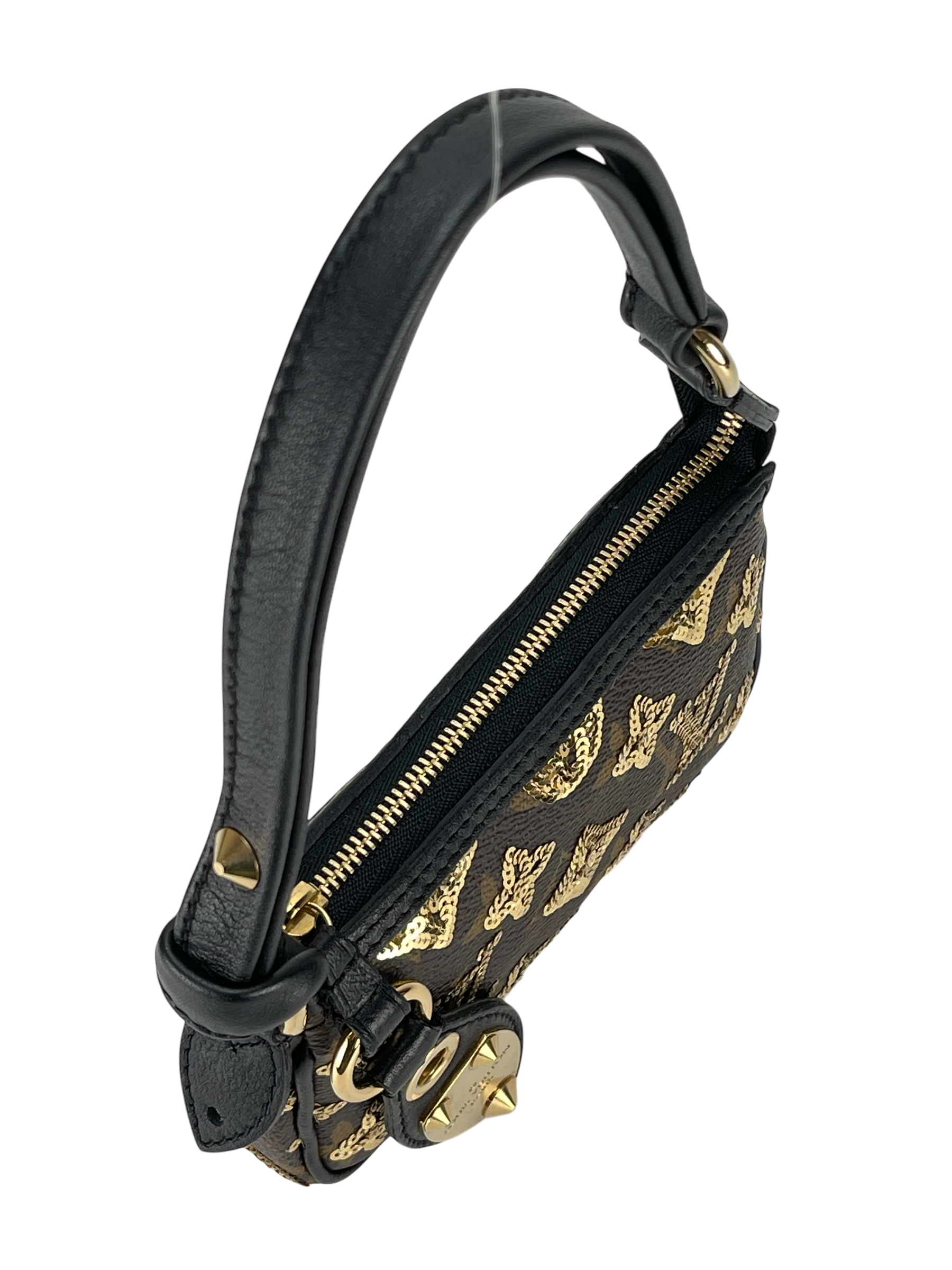 LOUIS VUITTON - Monogram Eclipse Accessory Mini Pochette Handbag Brown Gold Hardware