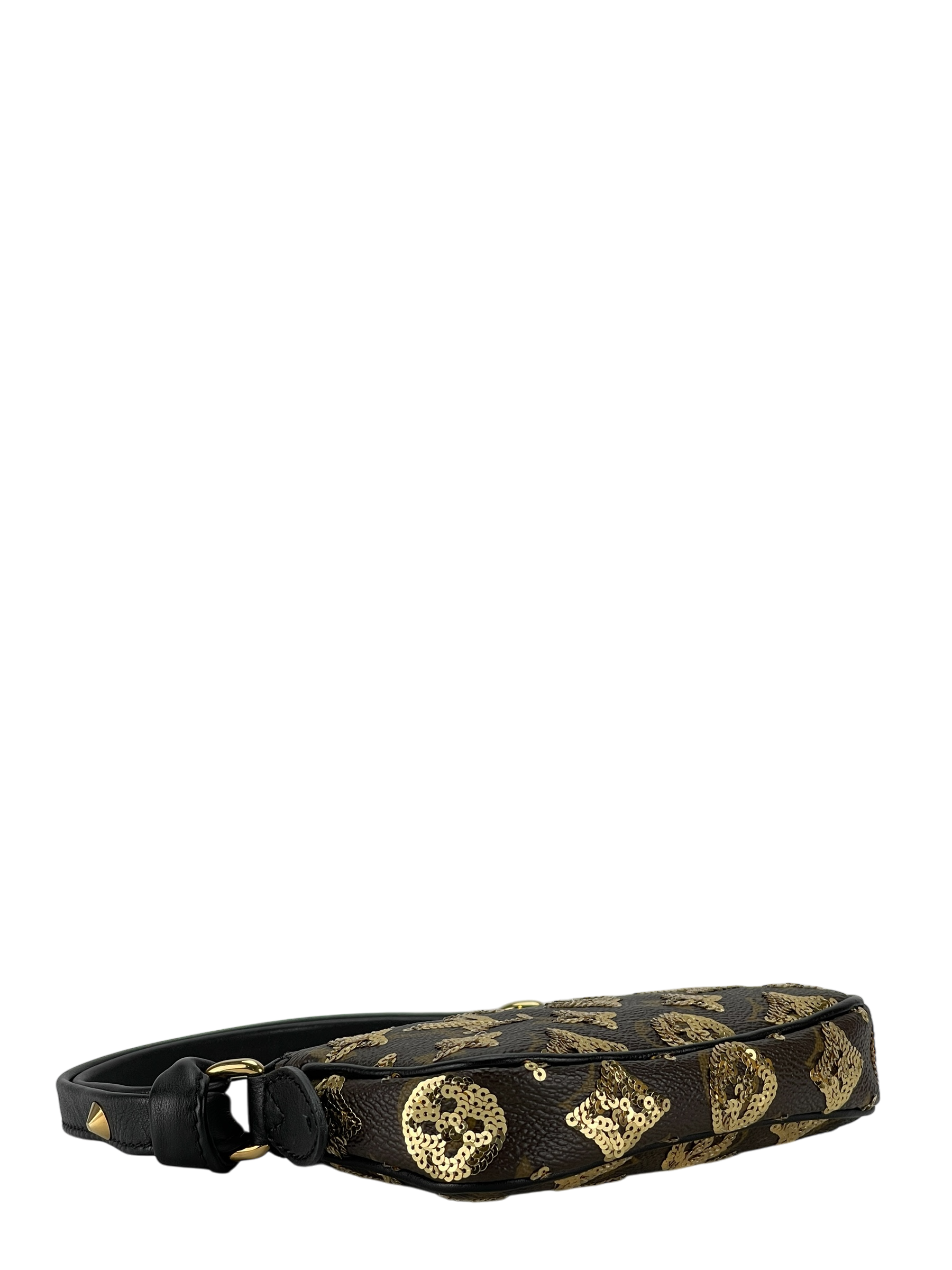 LOUIS VUITTON - Monogram Eclipse Accessory Mini Pochette Handbag Brown Gold Hardware