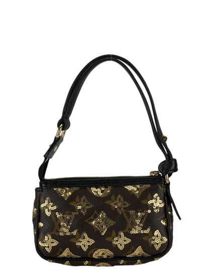 LOUIS VUITTON - Monogram Eclipse Accessory Mini Pochette Handbag Brown Gold Hardware