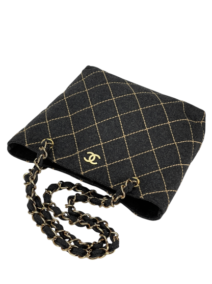 CHANEL - Grey Wild Stitch Wool Chain Tote Bag