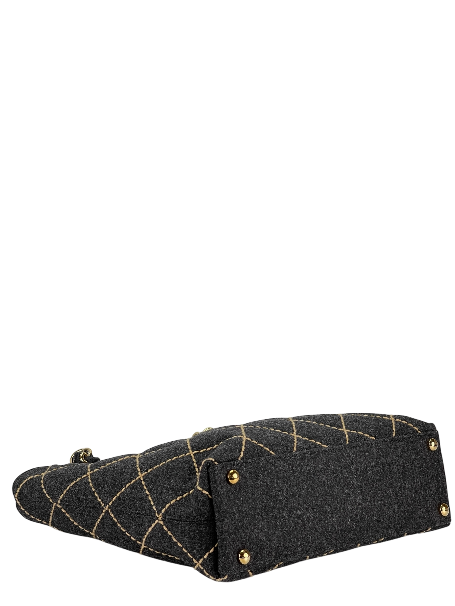 CHANEL - Grey Wild Stitch Wool Chain Tote Bag