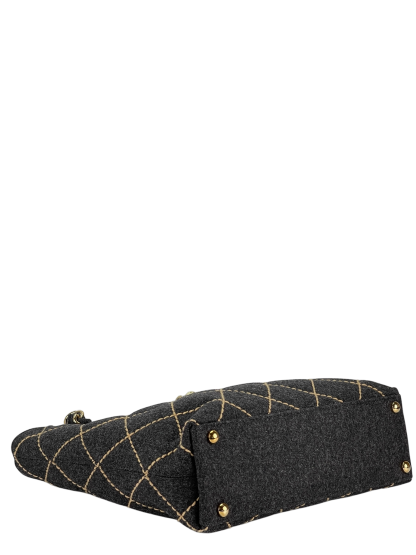 CHANEL - Grey Wild Stitch Wool Chain Tote Bag