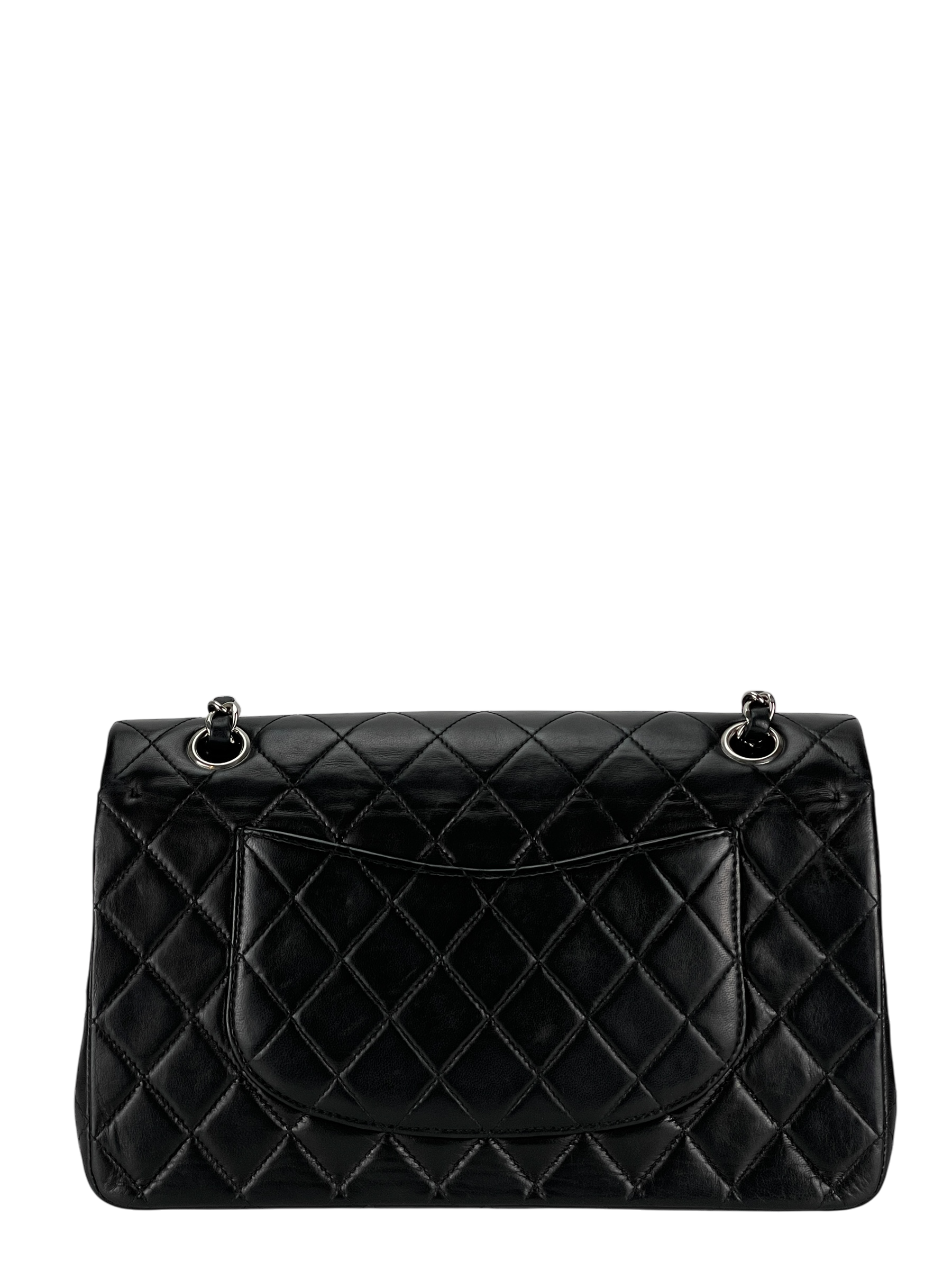 CHANEL - Medium Classic Double Flap Bag Black Lambskin Sliver Hardware (CF25)