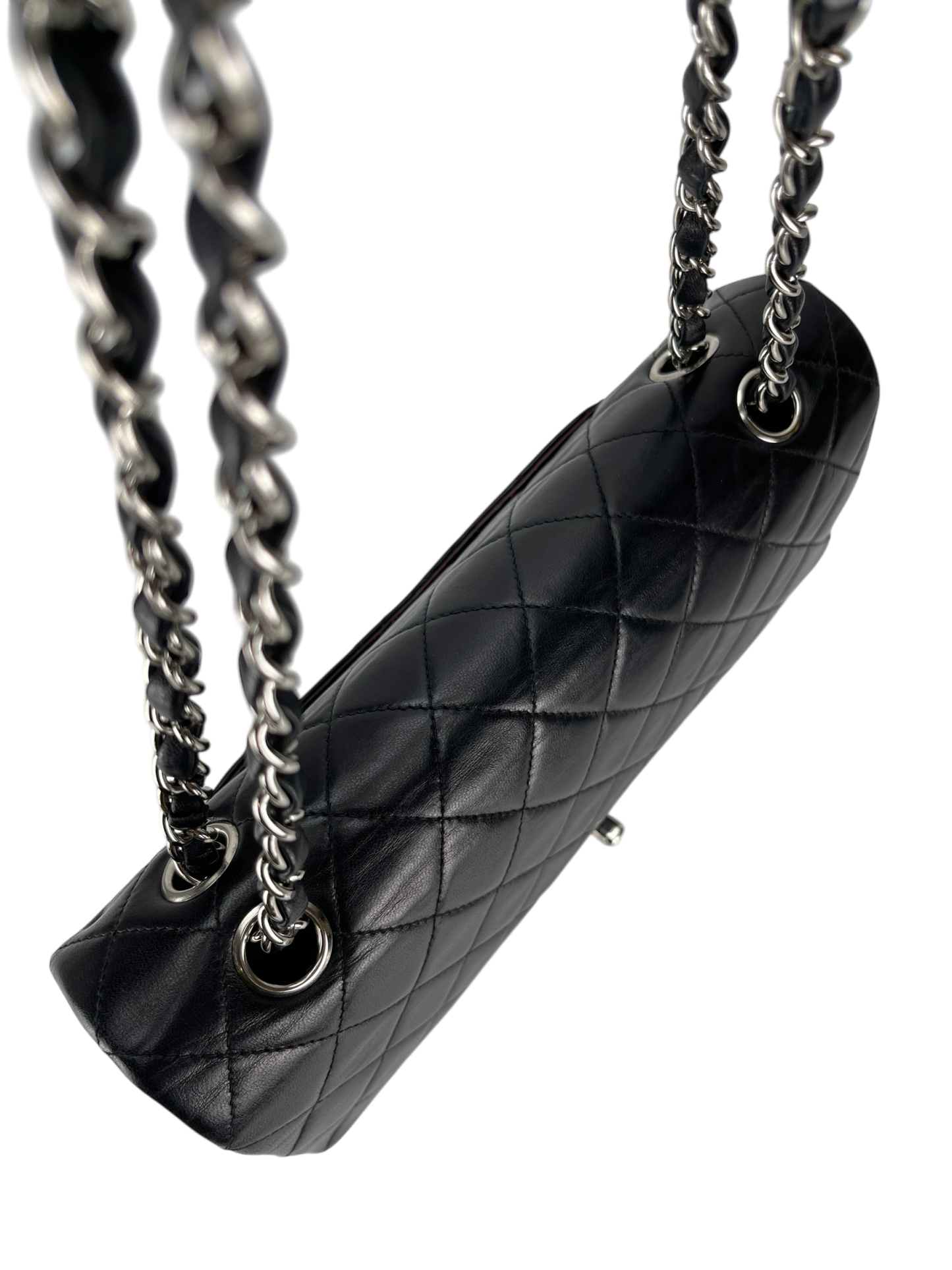CHANEL - Medium Classic Double Flap Bag Black Lambskin Sliver Hardware (CF25)