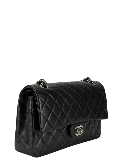 CHANEL - Medium Classic Double Flap Bag Black Lambskin Sliver Hardware (CF25)