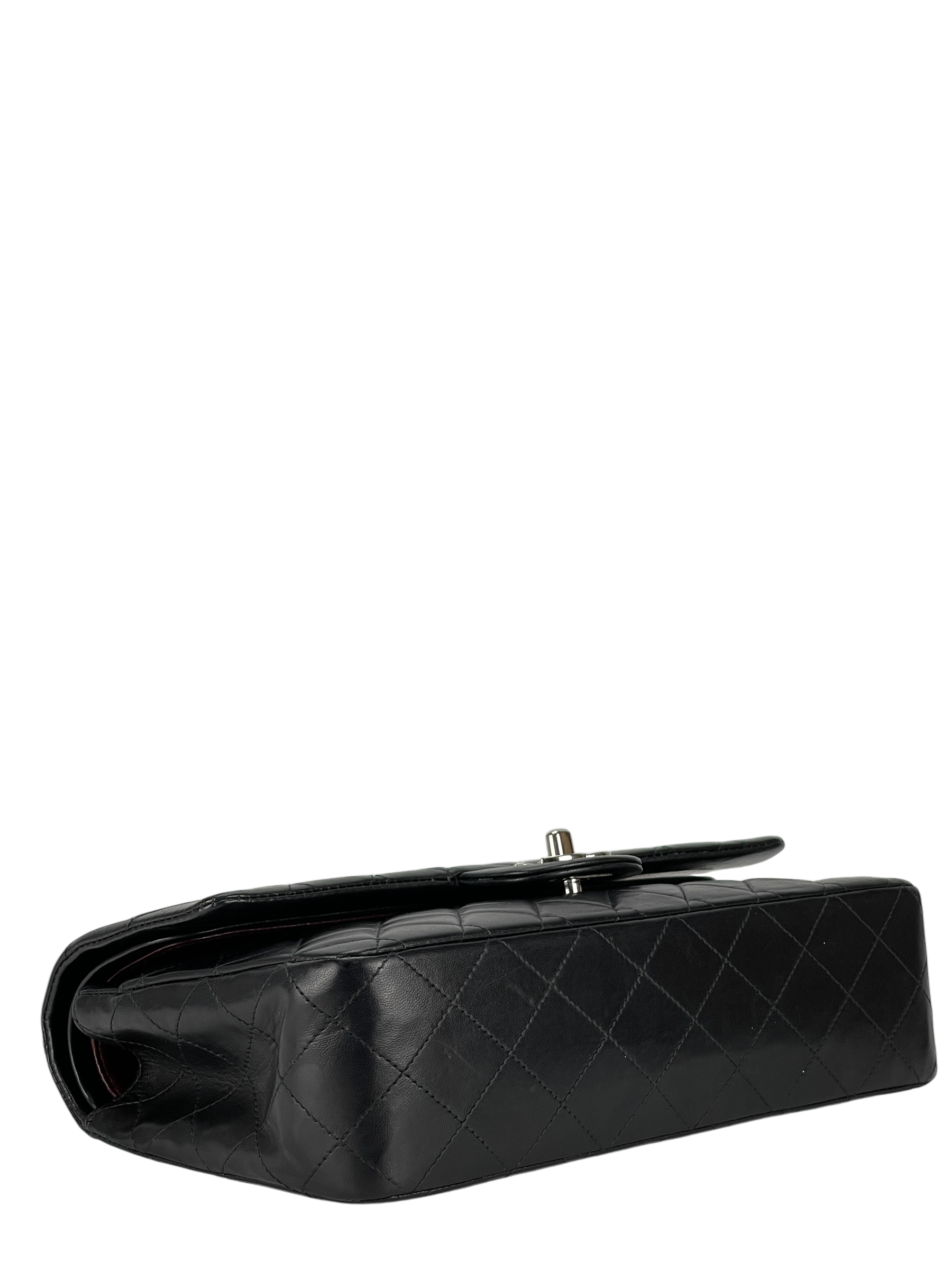 CHANEL - Medium Classic Double Flap Bag Black Lambskin Sliver Hardware (CF25)